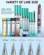 Nicpro Blocky Gear Metal Mechanical Pencil Set in Leather Case, 29PCS Art Drafting Pencils 0.3, 0.5, 0.7, 0.9&2mm Lead Pencil with 330PCS Lead (HB 2H 4H 2B 4B 6B Color) For Writing Sketching Drawing