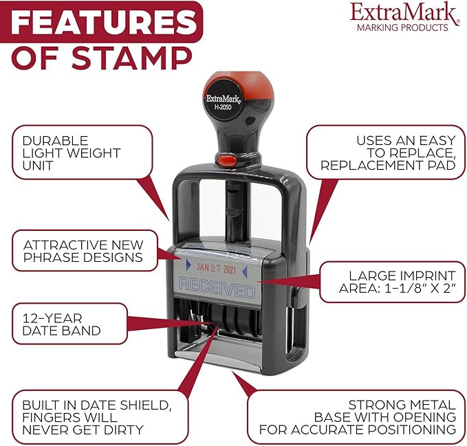 Heavy Duty Style Office Date Stamp with DEPOSITED - Self Inking Dater - Style C - Blue & Red Ink Color