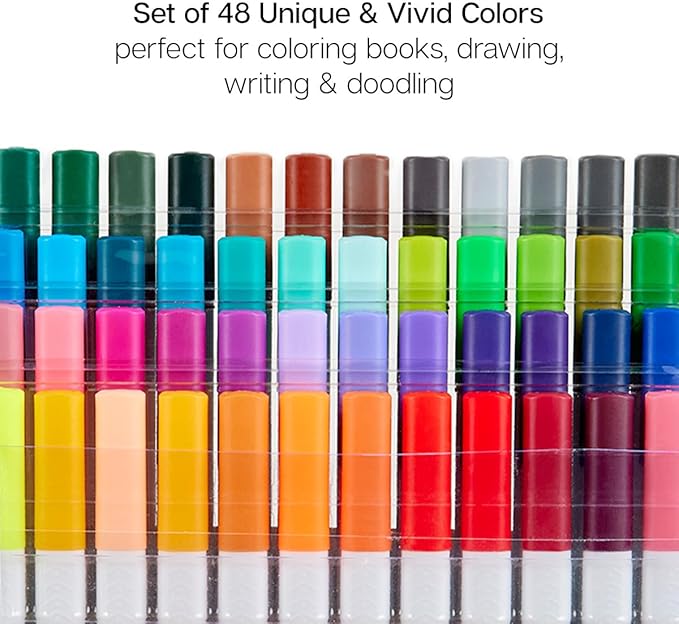 KINGART 418-48 FINE LINE PEN Marker Set, 48 Unique Colors, Size 04 mm Tip, Set of 48