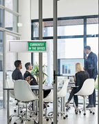 Currently In/Out of Office Magnetic Door Sign - 7"x2" Employee Status Slider, Non-Scratch Privacy Indicator for Office Cubicles, Home Offices, Conference Rooms - Silver