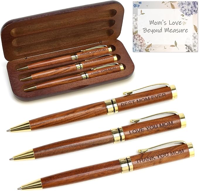 Cool Wooden Pens with Pen Box Gift for Mom Mother In Law Christmas Gifts for Mother's Day Gift Birthday Ideas Cute Engraved Pens Unique Presents for New Mom from Daughter Son