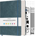 OFFIGIFT Bullet Dotted Journal Notebook, 312 Numbered Pages A5 Hardcover Leather Journal, 100gsm No Bleed Paper Dot Grid Notebook with Index Pages, Dot Journal for Women Men, 5.75" x 8.38", Grey Blue
