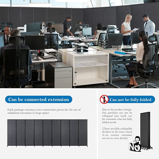 Strongbird Room Partition,Office Divider,Portable Commercial Screen Dividers,Privacy Partition Separator,Classroom School Dividers, 12'7"L* 6'7"H,6 Panel,Grey