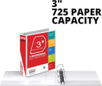 3 Inch 3 Ring Binder, Heavy Duty D-Ring, Holds 725 Sheets, Customizable Clear View Cover, Durable Non-Stick, for 8.5 x 11 Inch Paper, White, 1 Pack