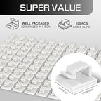 KGROTE 100PCS Cable Clips, Adhesive Wire Clips Strong Cord Clips Wire Holders, Cable Management Clips for Desk, Wall, Car, TV, Ethernet Cable (White, Small)