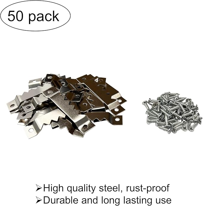 50 Pack Large Sawtooth Picture Hangers Steel Picture Hangers Picture Frames Hangers with Screws Picture Hang Solutions, for Hanging Clock Paintings Artwork Picture Frame Hook Photos (Silver)