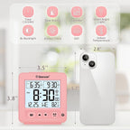Geevon Small Digital Atomic Alarm Clock for Bedroom, Travel Table Clock with Auto/8s Backlight, 2 Alarm, Temperature, Desk Clock Battery Operated for Deep Sleepers Kids Elderly Home Office, Pink