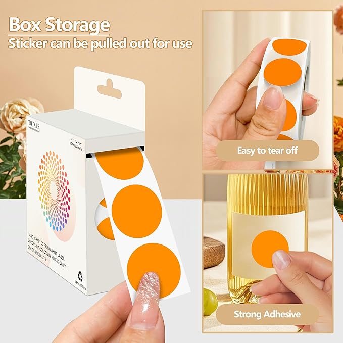 Orange 1 Inch Round Color Coding Dot Labels, 10 Rolls 10000 Dot Stickers in Dispenser Box - Permanent Adhesion, Vibrant Colors, Highly Visible