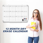 Lincia 36" x 24" Magnetic Horizontal Yearly 12 Month Dry Erase Calendar for Wall 2026 Undated Dry Erase Wall Calendar Planner Aluminum Frame Whiteboard for Home Office Projects Fridge