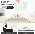 TSFPapier A5 Lined Notebook with Pen & Gift Box 216 Pages PU Leather Journals for Women Men 100GSM Thick Paper College Ruled Notebook for Christmas Gifts,School,Travel,Business,Work,Home Writing (Black)