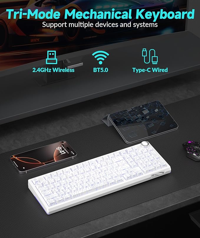 KI99 Pro 96% Wireless Mechanical Keyboard, RGB Gaming Keyboard, Hot-Swappable Pre-Lubed Switches, Gasket Structure Creamy Keyboards for Gamer/PC/Laptop (White)