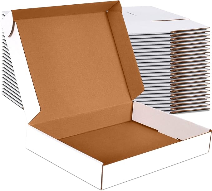 JOWLOT 13x10x2 inch Small Shipping Boxes Set of 25, White Corrugated Cardboard Box Literature Mailer for Mailing Packing Moving and Storage