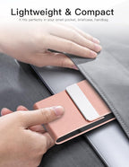 Padike Professional Business Card Holder PU Leather Business Card Case Name Card Holder Slim Metal Pocket Card Holder with Magnetic Shut (Y-Pink)
