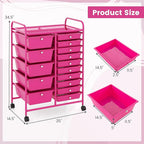DORTALA 15-Drawer Rolling Storage Cart with Drawers, Rolling Utility Cart w/Removable Drawers & Universal Wheels, Tools Scrapbook Paper Organizer for School, Office, Home, Classroom (Hot Pink)
