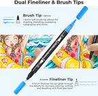 Ohuhu Markers for Adult Coloring Books No Bleeding 160 Colors Coloring Markers Water-based Dual Tips Fineliner & Brush Drawing Pens Art Pens for Kids Adults Sketch Journal - Maui - Black