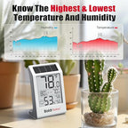 BaldrTherm Room Thermometer Indoor Humidity Meter, Solar-Powered 3.2'' Digital Temperature Sensor Monitor with Max/Min Reading, Comfort Indicator for Baby Room, Home, Office, White, 1Pack