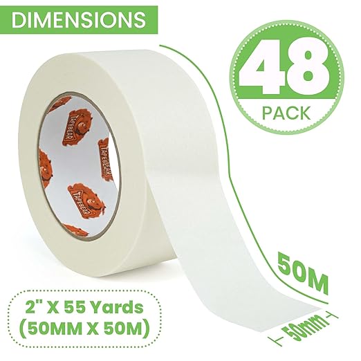48Rolls Eco-Friendly Kraft Paper Tape 2Inch x 55Yard, White Paper Packing Tape, Biodegradable Recyclable Packaging Tape Self Adhesive Box Tape for Shipping, Sealing, Moving