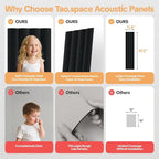 Tao.space 6 Pack Acoustic Panels 3D Wave Sound Proof Foam for Walls, 47.2"x11.8" Self-Adhesive Sound Absorbing Panels for Noise Reduction in Home Office & Studio, Decorative Wall Tiles (Black)