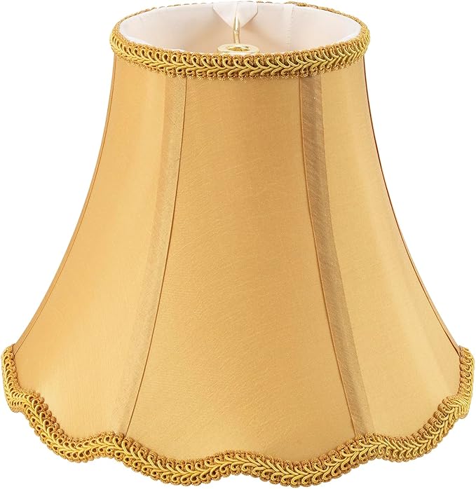 Saangseon Bell Lamp Shade, Scalloped Golden Fabric Lampshade Replacement, Softback, 7'' Top x 14'' Bottom x 10.5'' Slant Height x 10'' Vertical Height, Lamp Harp Included