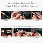 Wordsworth & Black Majesti Fountain Pen-(Black), Luxury Case, 24K Gold Finish; 18K Gilded Medium Nib- Ink Cartridges, Refillable Ink Converter-Calligraphy Pen-Best Business Gift Set for Men & Women
