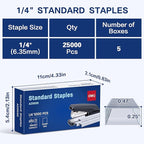 Deli Staples, 25000 Staples, Standard Staple for Desktop Staplers, 1/4'' Length, 210/Strip, 5 Boxes of 5000 Each