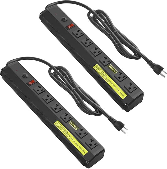 JUNNUJ Heavy Duty 20 Amp Power Strip 2 Pack, High Amp Surge Protector 6 Outlet, 20A Power Workshop Industrial Outlets Wide Spaced 6-20R T-Slot with Circuit Breaker,12 Gauge Extension Cord 6ft