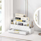 Wisuce Home Wooden Desk Organizer,Desktop Organizer File Sorter for Office Supplies, Mail Organizer with Drawer,Desk Accessories & Workspace Organizers for Women （White）