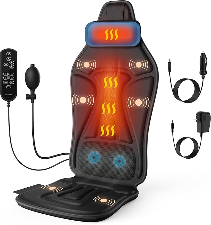 Back Massager with Heat for Chair, Massage Chair Pad with Neck Support, Waist Cooling & Vibration, Seat Massager for Seniors, Office Workers & Family, Fatigue & Pain Relief in Office, Home & Travel