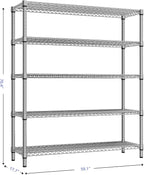 M MZG 2200 Lbs 5 Tier Storage Rack Metal Wire Shelving Unit, Storage Standing Shelf Organizer for Laundry Bathroom Kitchen Pantry Closet Garage, Chrome 17.7" D x 59.1" W x 70.4" H