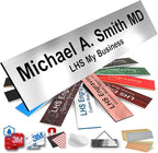 Door Name Plate Personalized for Office Brushed Steel Plastic Name Plate Black Letters - Made in USA 2x8 M1