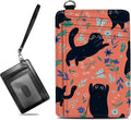 BWEGRHE Small Travel Wallets, Black Cat Flowers Slim Minimalist Front Pocket Wallet with Wristlet, RFID Blocking PU Leather Credit Card Holder with ID Window Change Purse for Men Women