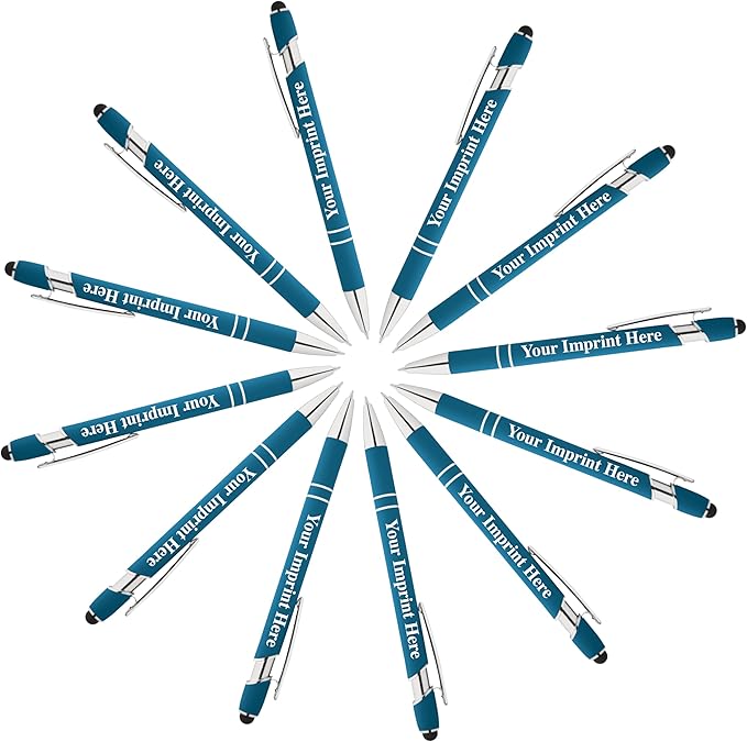 Up to 500 Pcs Custom Pens Bulk | Rainbow of Colors | Soft-Touch Metal Black Ink Personalized with Name or Message (Light Blue, 12 pcs)