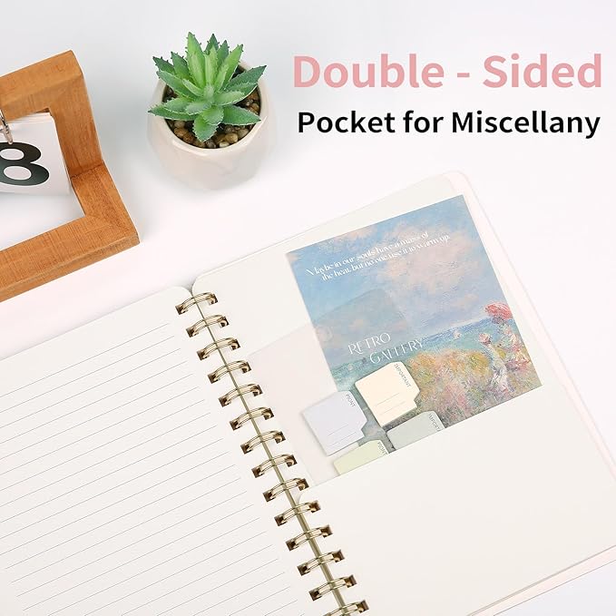 Spiral Notebook-5.75" x 8.125" College Ruled Journal with Inner Pockets and 160 Pages,PU Leather Cover Business Journal, Twin-Wire Binding Notebook Perfect for Office & Home School Supplies 2 pack NavyBlue/Green