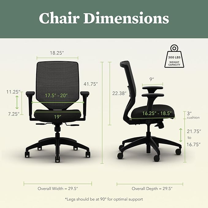 HON Solve Mesh Back Office Chair with Adjustable Arms, Adjustable Height, Tilt Tension, Lumbar Support, Swivels, on Rolling Wheels, Midnight