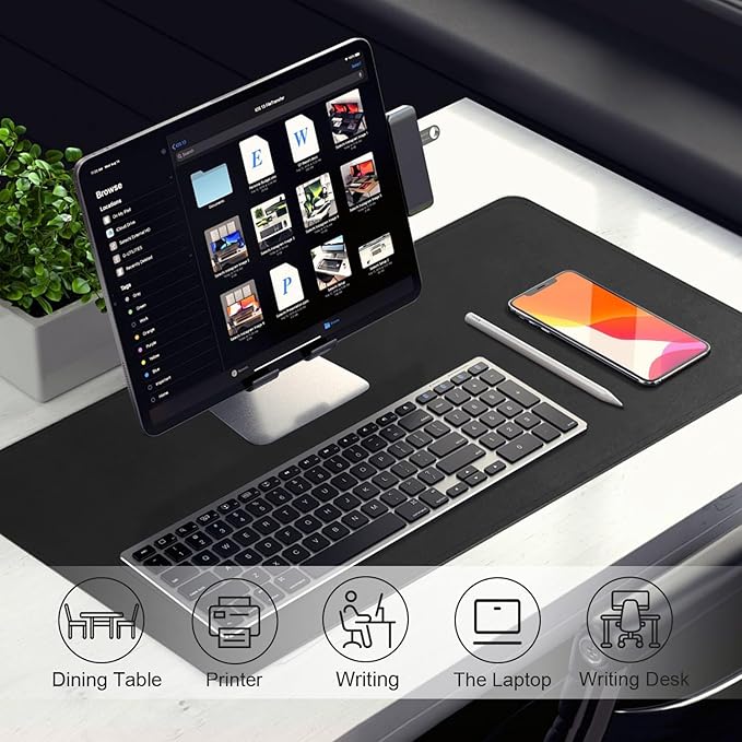 Large Desk Pad, 47.2'' x 23.6'', Computer Mat for Desk, Leather Desk Pad Protector, Suede Base Sewing Desk Blotter, Non-Slip Office Desk Mat, Waterproof Desk Writing Pad for Office and Home Black