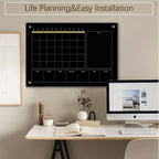 Black Glass 3-1 Monthly Dry Erase Calendar Whiteboard for Wall,24"x 36",Frameless Mounting,Office/School/Home, Frameless Large Planner White Board