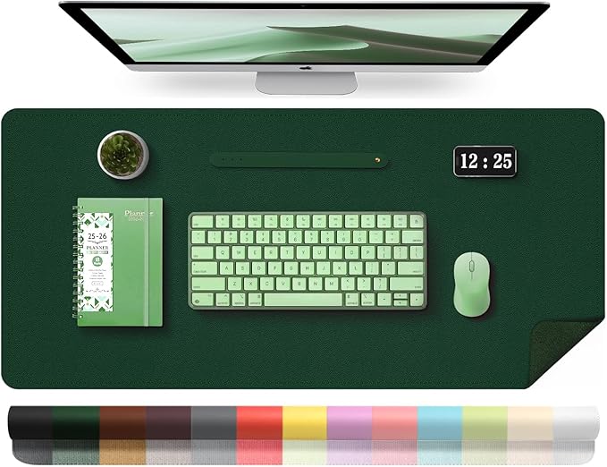 Leather Desk Pad Protector, Desk Mat, Large Mouse Pad, Non-Slip Desk Blotter, Office Laptop Desk Pad, PU Leather Desk Writing Pad for Office and Home (Blackish Green, 31.5" x 15.7")