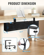 No Drill Cable Management Under Desk, 28" Cord Organizer for Table, Clamp/Screw Mount Cable Tray, Premium Black Fabric Desk Cord Management Tray for Office, Home (Regular (28 in))