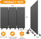 Soundproof Room Divider W/Wheels, 66in Office Dividers for Sound Proofing & Reducing, Sound Proof Dividers for Office Partitions Portable Acoustic Wall Divider (Dark Grey, 3 Panel+3 Panel)