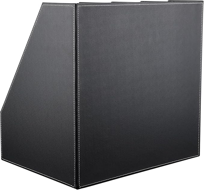 KINGFOM 4-Slot Wood Leather Document Files Holder Rack Stand Desk Files Organizer Papers Collection Cabinet (4 slot Black)