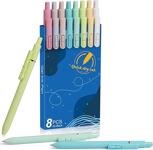 inkipen- 8 Pack Pens, Gel pens Black Ink, Fine Point(0.5mm),Quick-Drying Smooth Writing,School and Office Supplies