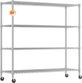 Homdox 4-Tier Heavy Duty Metal Shelves with Wheels - 2400LBS Commercial Adjustable Shelves for Garage, Pantry, Kitchen - 24"x60"x72", Chrome