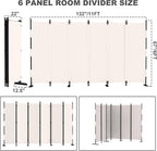 Kecreque 6 Panel Room Divider,6ft Folding Screen Portable Wall Partition Room Divider with 4 Metal Feet,Privacy Screen Indoor Doubles as a Cubicle Wall,Suitable for Bedroom Dressing Room Office