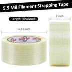 Ealyder Tape 2 Inch x 30 Yards Transparent Reinforced Fiberglass Tape – 5.5 Mil Filament Strapping Tape, Adhesive Heavy Duty