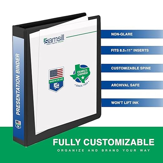 Samsill 0.5 Inch 3 Ring Binders, Made in USA, Economy Round Ring, Clear View Cover, 100 Sheet Capacity - for School, Home, Office - Black, 12 Pack