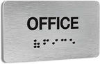 Office Signs for Business and Office, ADA Signs with Raised Text & Grade 2 Braille, Easy Installation with Adhesive Pad – Brushed Aluminum/Silver