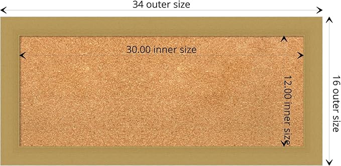 Amanti Art Natural Cork Board for Wall, 16x34 Vision Board with Gold Frame, Medium Corkboard Office Decor for Home Organization, Casual Corkboard Pinboard to display items for home organization