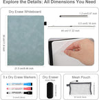 AGM Portable White Board Dry Erase Notebook, 12" x 9" Double Sided Folding Whiteboards with 3 Pens, Small Travel Dry Erase Board Skin-friendly Material for Study, Meeting, Planning, Ocean Blue
