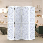 VINGLI 70'' H Room Divider, Non-Woven Fabric Privacy Screen, Indoor Partition Wall Dividers, Freestanding Hinged Space Separator with Modern Unique Pattern (White, 4 Panel)