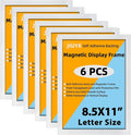 JIUYE 8.5 x 11 Self Adhesive Magnetic Sign Holder,Dual Sides Transparent Magnetic Window Display Frame for Office/Store/School as Shop Notice Frame/Schedule (8.5"x11" 6Pcs, Silver)